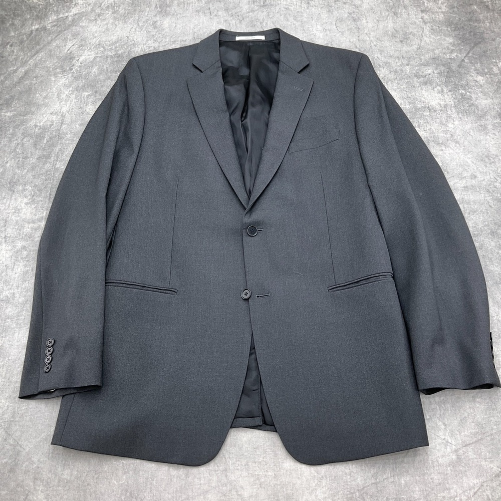 Calvin Klein Blazer Men 46L Gray Flannel Merino Wool Italy Classic Suit Jacket